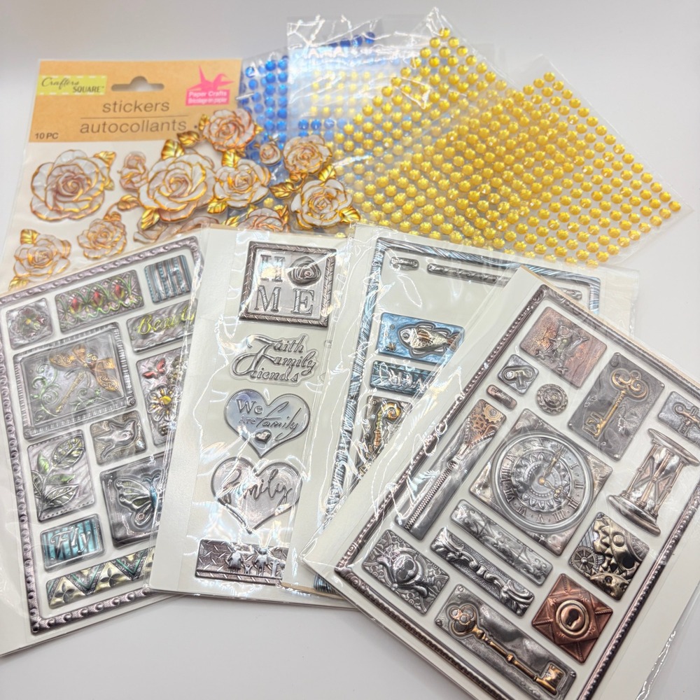 Crafter's Square Metallic 3D Sticker Lot Rhinestone Rose Nautical Steampunk DIY